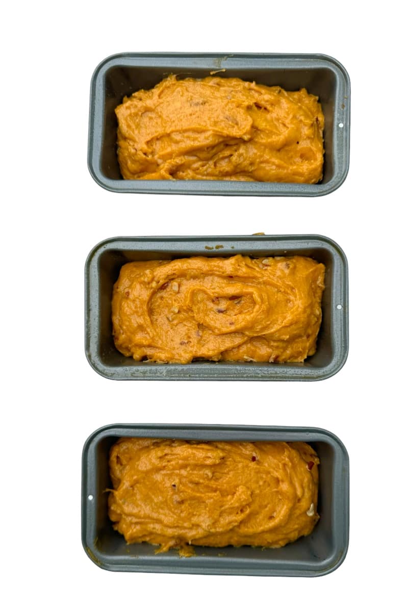 Batter in three small loaf pans.