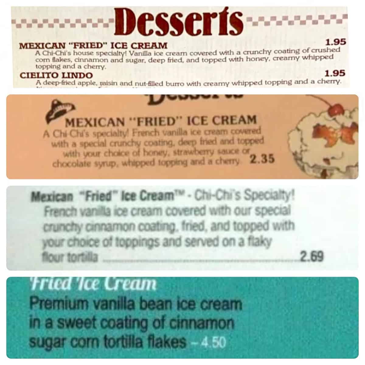 clips of fried ice cream from chi-chi's menus.