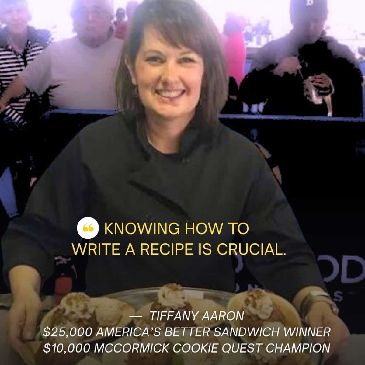 Cooking contest winner Tiffany Aaron holding her winning dish.