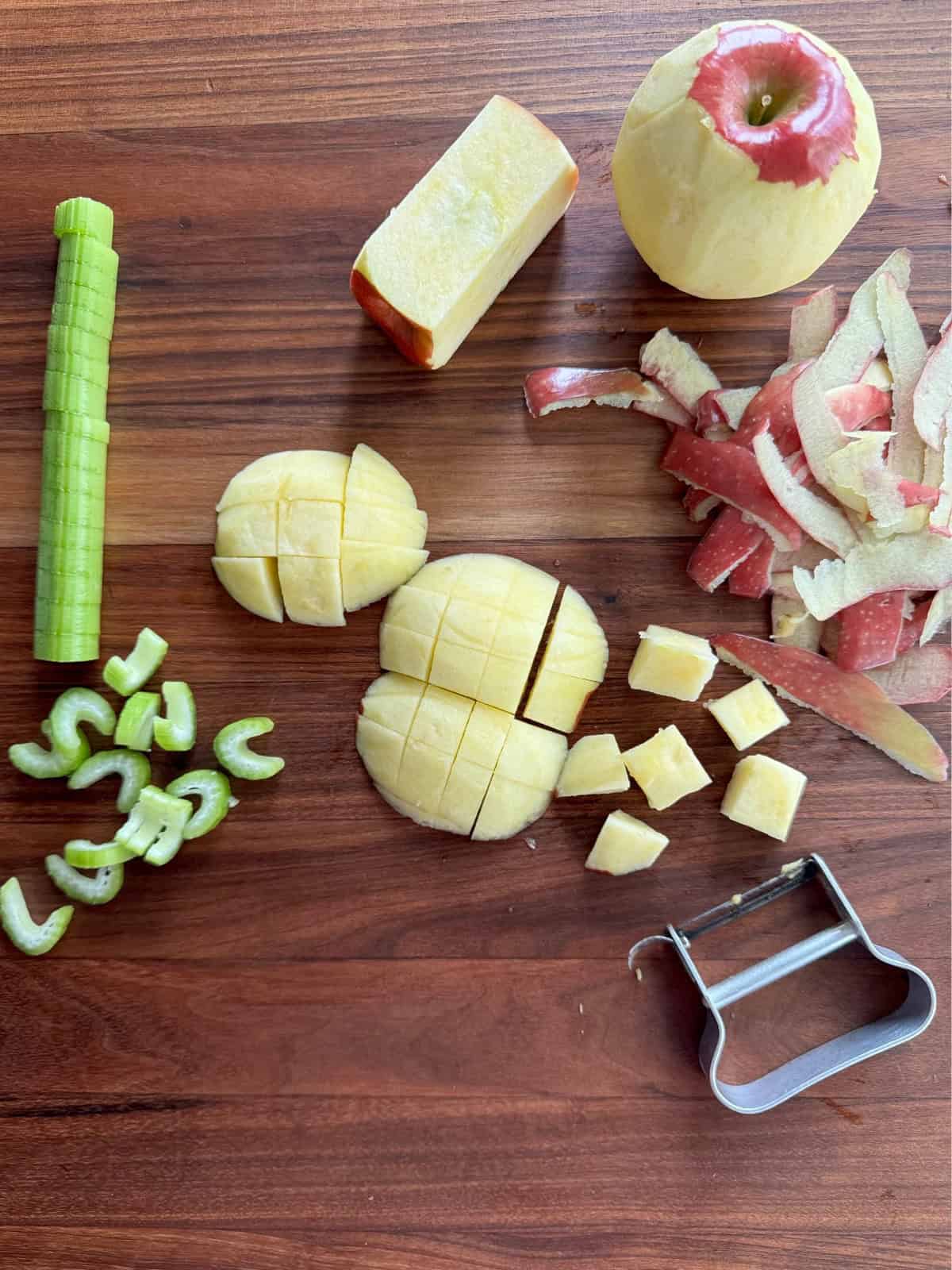 chopped celery, apple and peel.