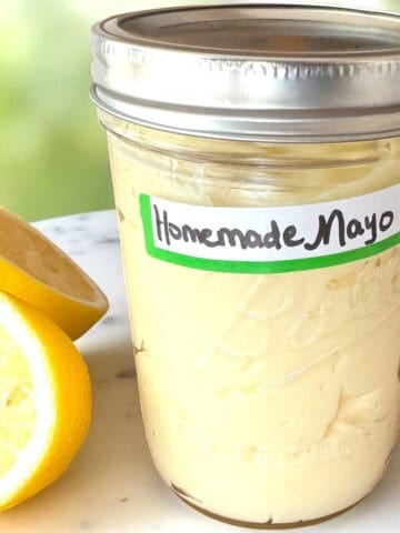 Homemade mayo in a jar.