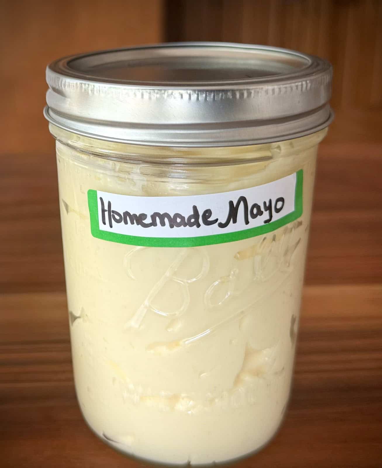 Jar of homemade mayonnaise.