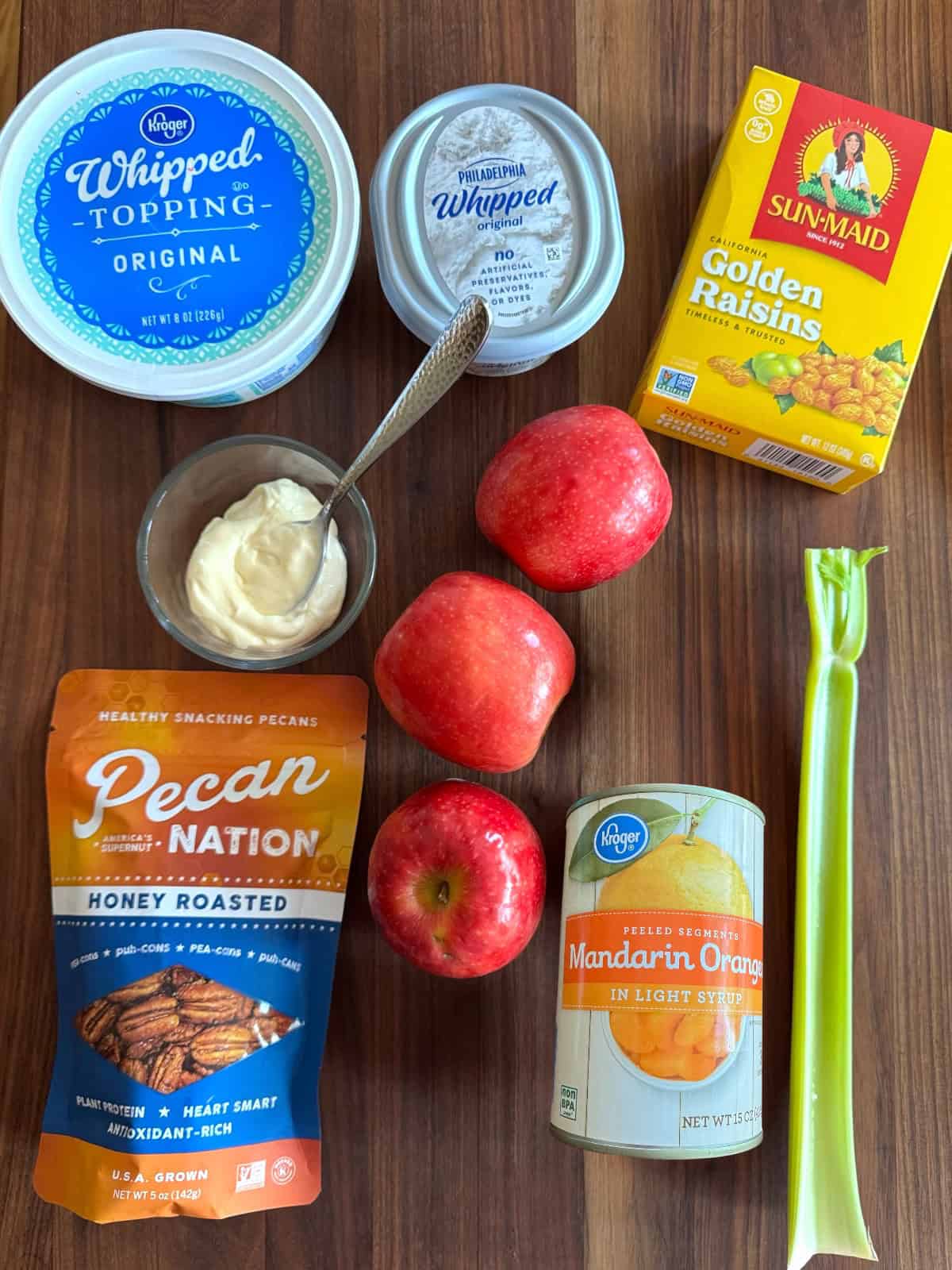 Ingredients for Orange Waldorf Salad.