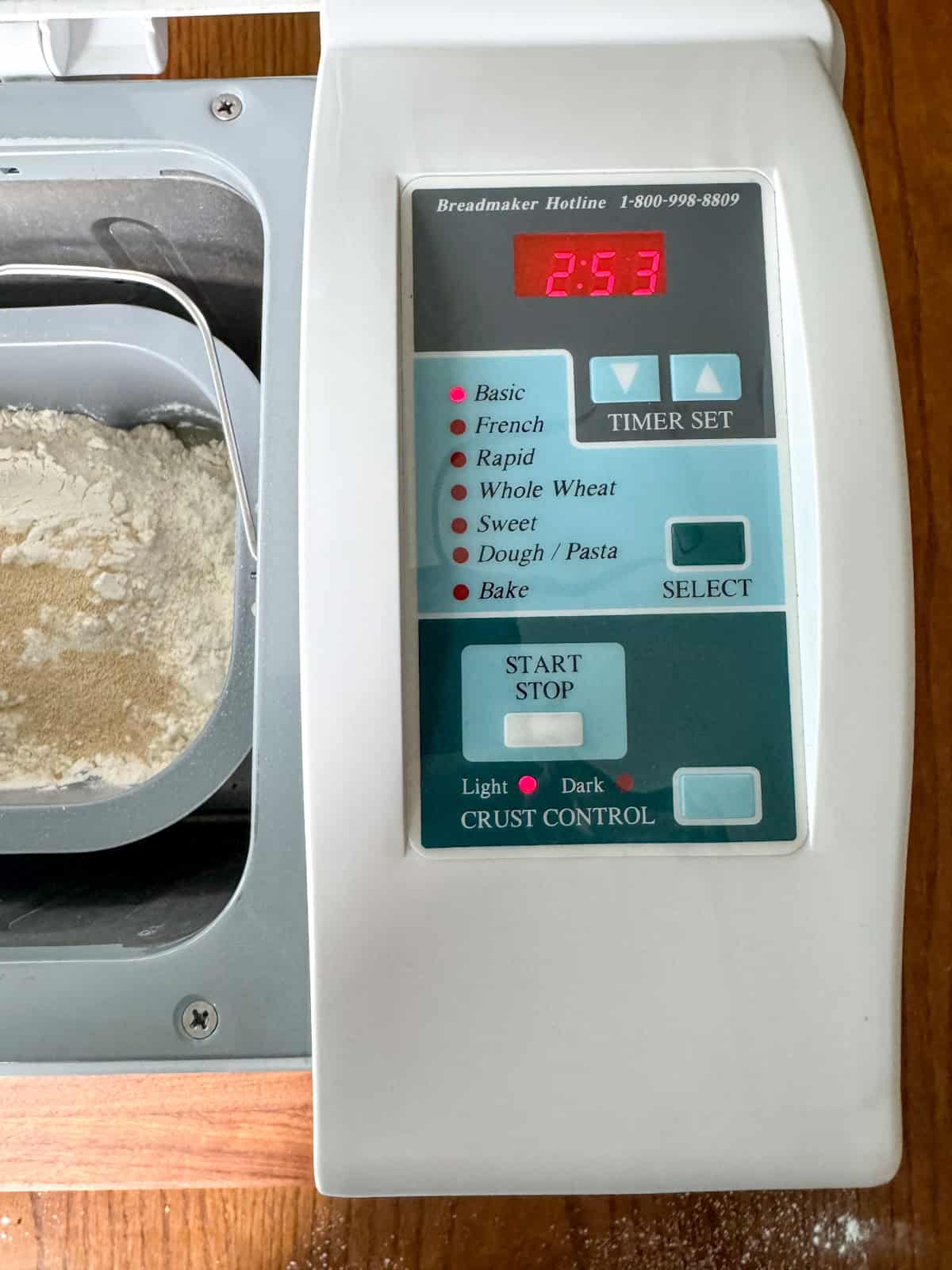 Basic white bread setting panel.
