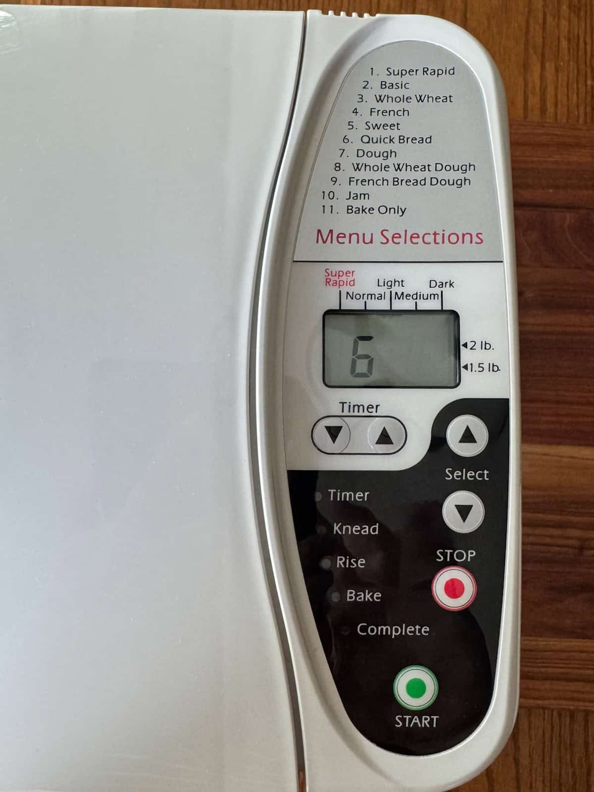 Bread machine settings