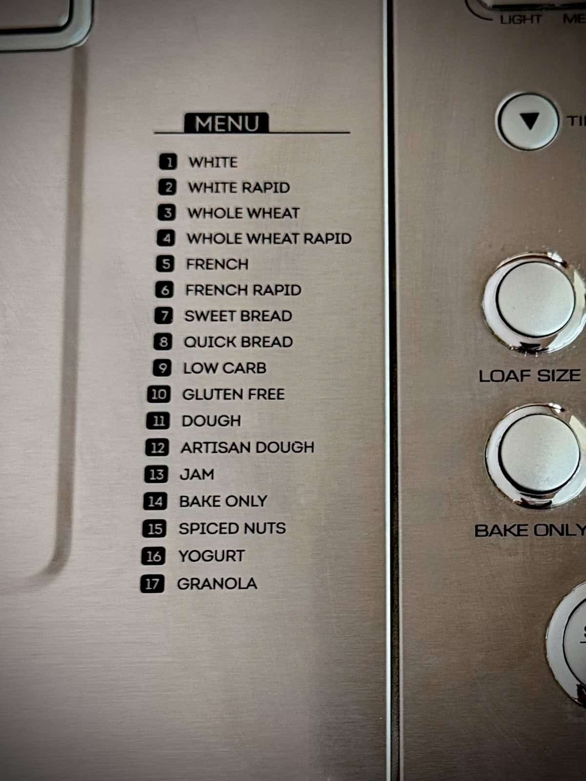 Bread Machine Settings on a Bread Man.