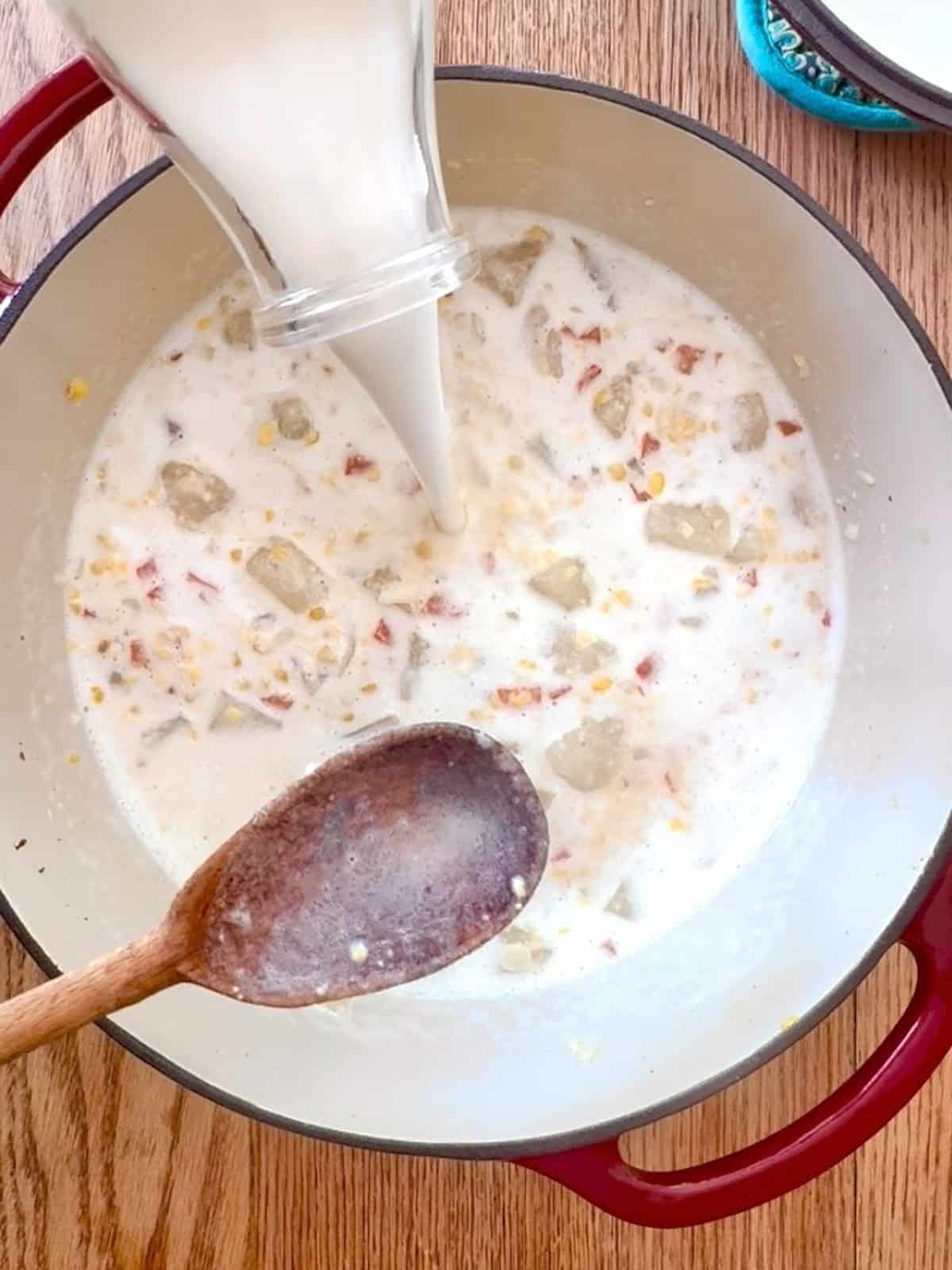 Stirring all ingredients together.