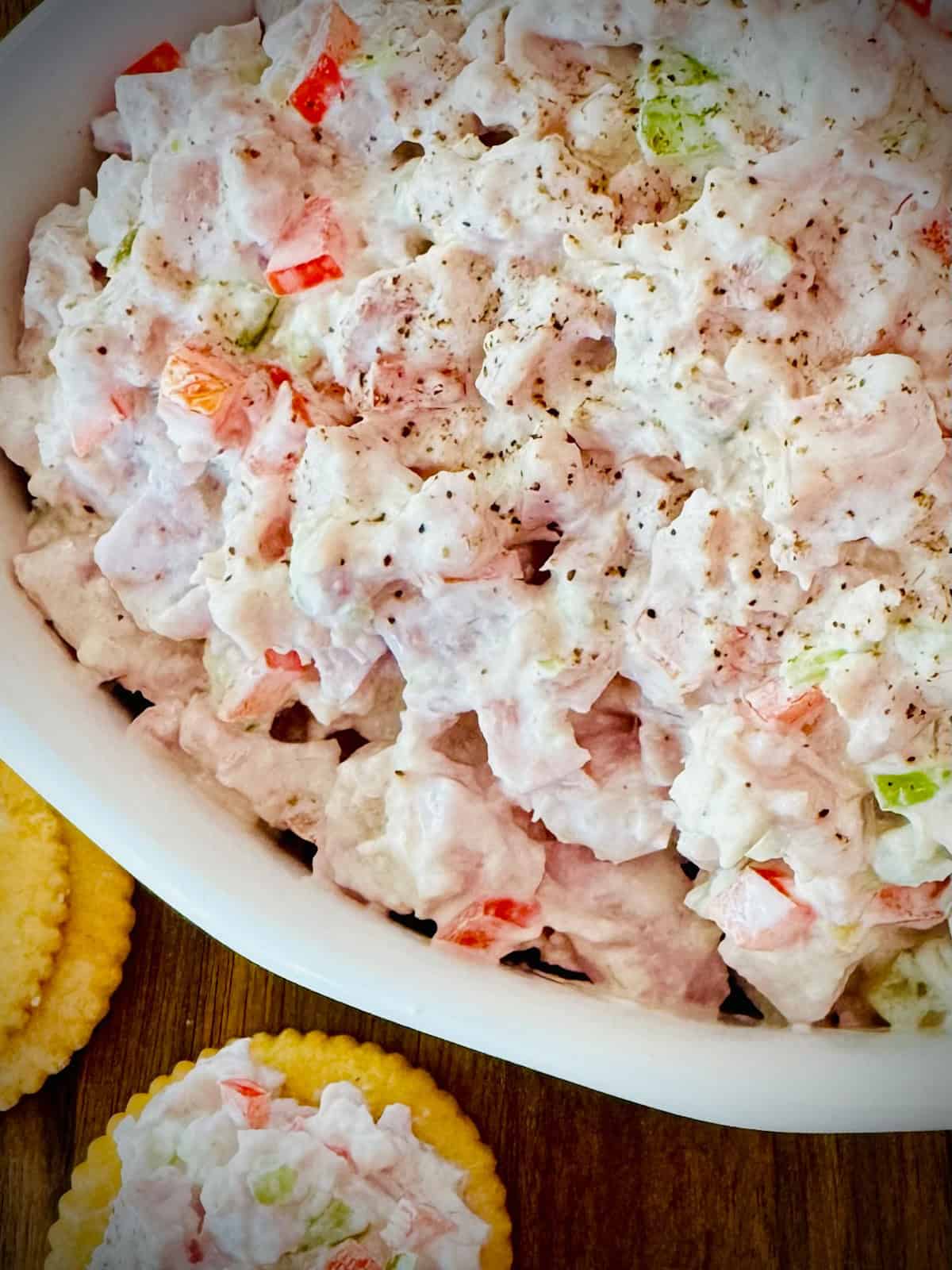 Bowl of ham salad.
