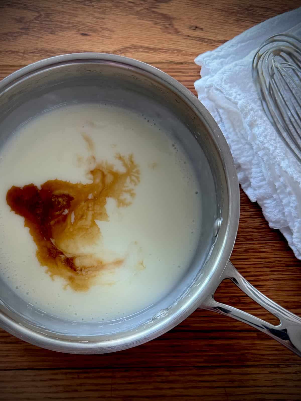 milk and vanilla in saucepan.