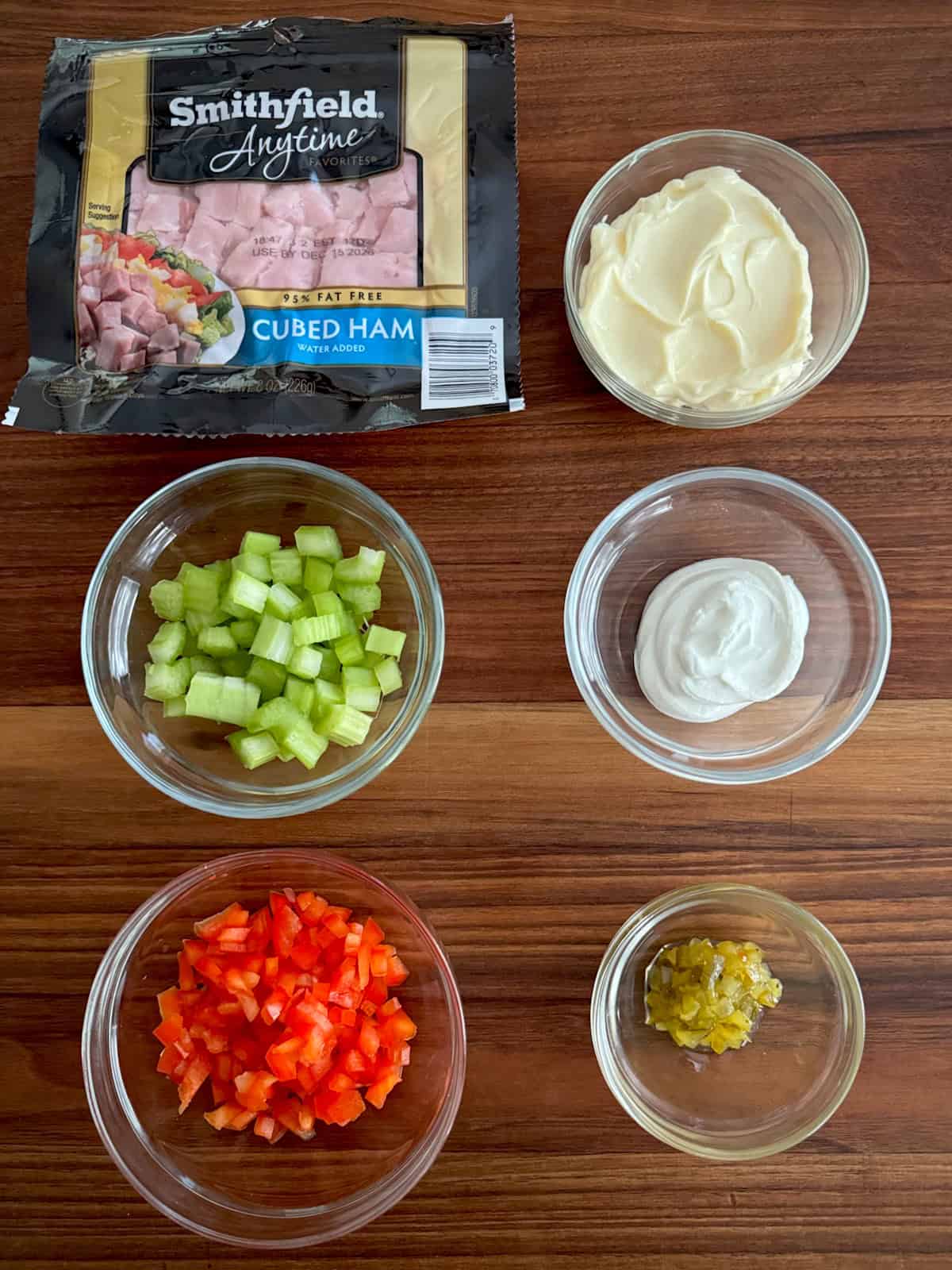 Ingredients for ham salad.